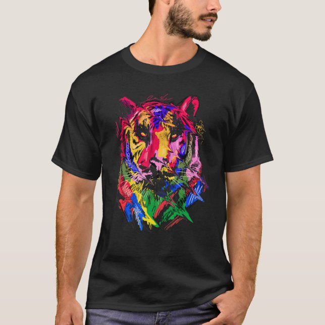 Tiger Art Animal Lovers Colourful T-Shirt (Front)