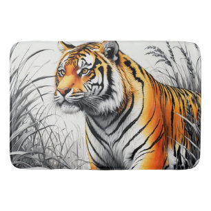 Tiger Art Color Partial Black White Drawing Bath Mat