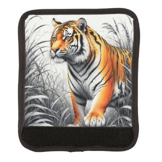 Tiger Art Color Partial Black White Drawing Luggage Handle Wrap