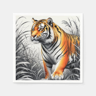 Tiger Art Color Partial Black White Drawing Napkins