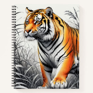 Tiger Art Color Partial Black White Drawing Notebook