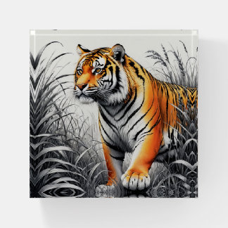 Tiger Art Color Partial Black White Drawing Paperweight