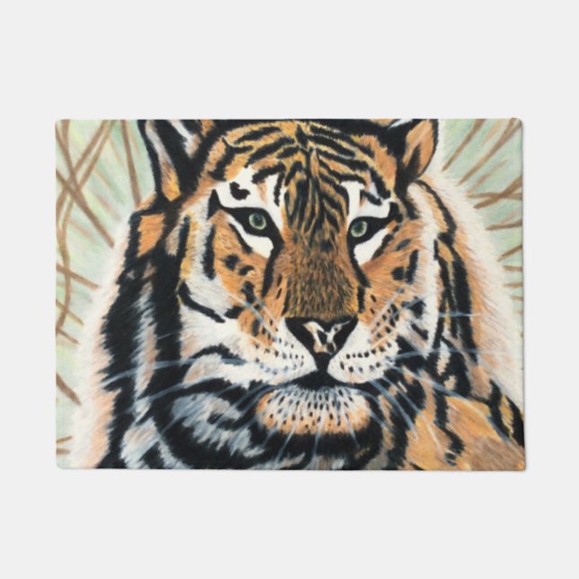 Tiger Art Color Pencil Drawing Doormat (Front)