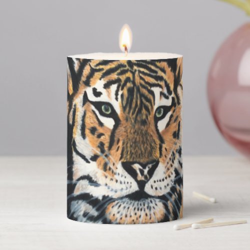 Tiger Art Color Pencil Drawing Pillar Candle