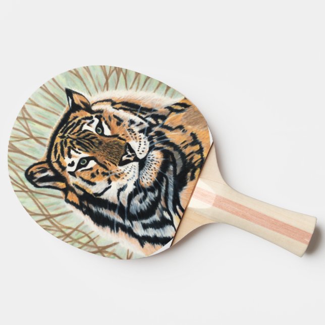 Tiger Art Color Pencil Drawing Ping Pong Paddle (Side)