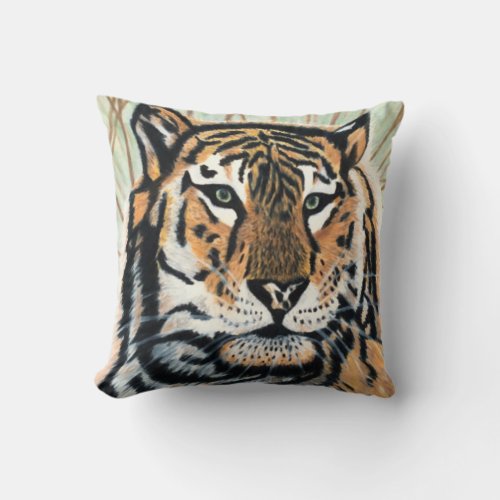 Tiger Art Color Pencil Drawing Throw Pillow