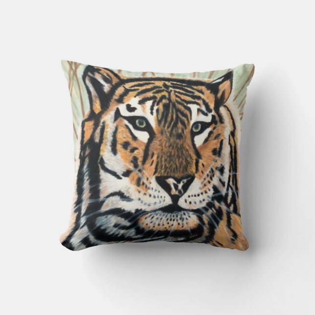 Tiger Art Color Pencil Drawing Throw Pillow (Front)