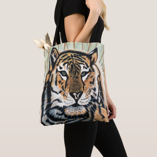 Tiger Art Color Pencil Drawing Tote Bag (Close Up)