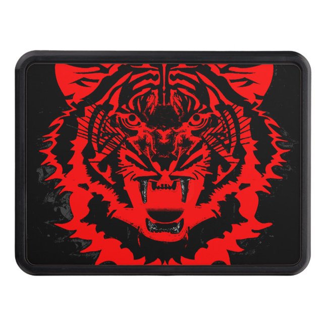 Tiger Artwork in Blacks and Reds Hitch Cover (Front)