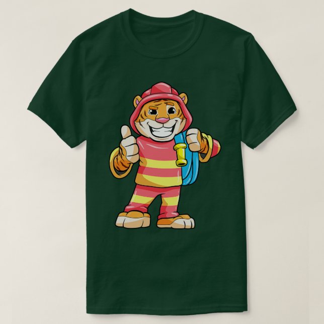 Tiger as a firefighter with a hose T-Shirt (Design Front)