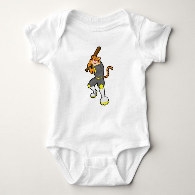 Tiger as Baseball player with Baseball bat Baby Bodysuit (Front)