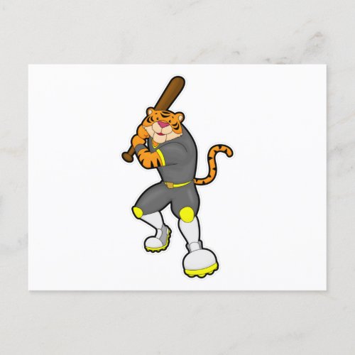 Tiger as Baseball player with Baseball bat Postcard