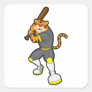 Tiger as Baseball player with Baseball bat Square Sticker
