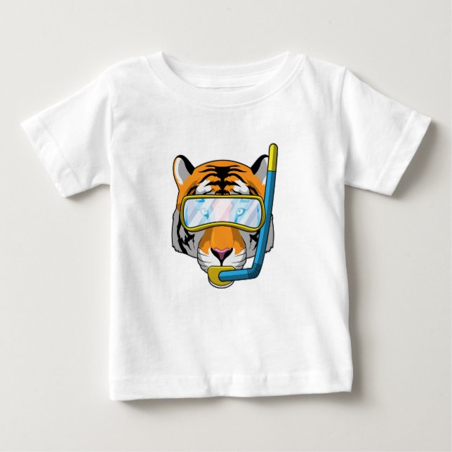 Tiger as Diver with Snorkel Baby T-Shirt (Front)
