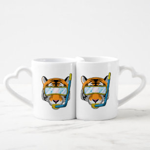 Tiger as Diver with Snorkel Coffee Mug Set
