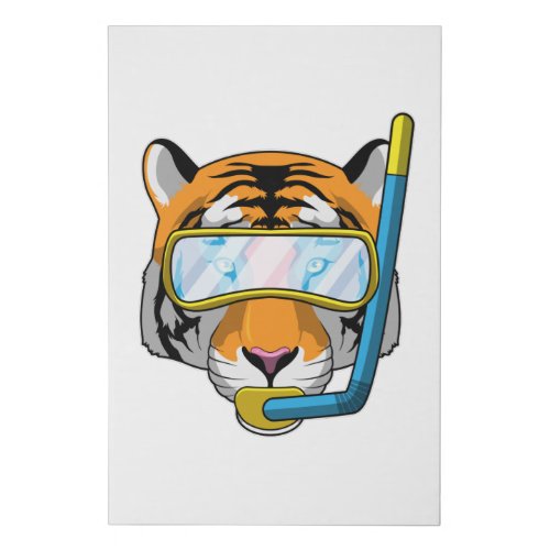 Tiger as Diver with Snorkel Faux Canvas Print