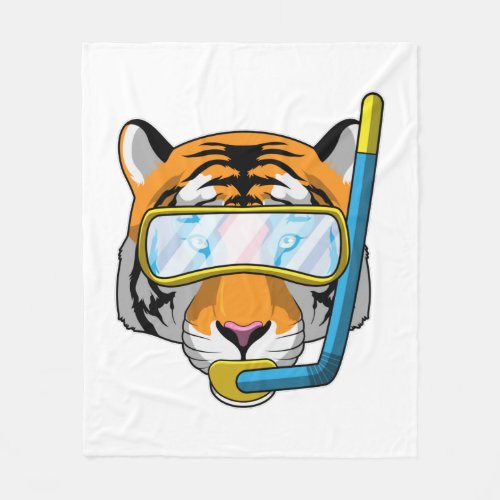 Tiger as Diver with Snorkel Fleece Blanket