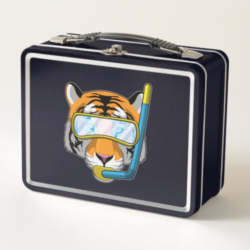Tiger as Diver with Snorkel Metal Lunch Box