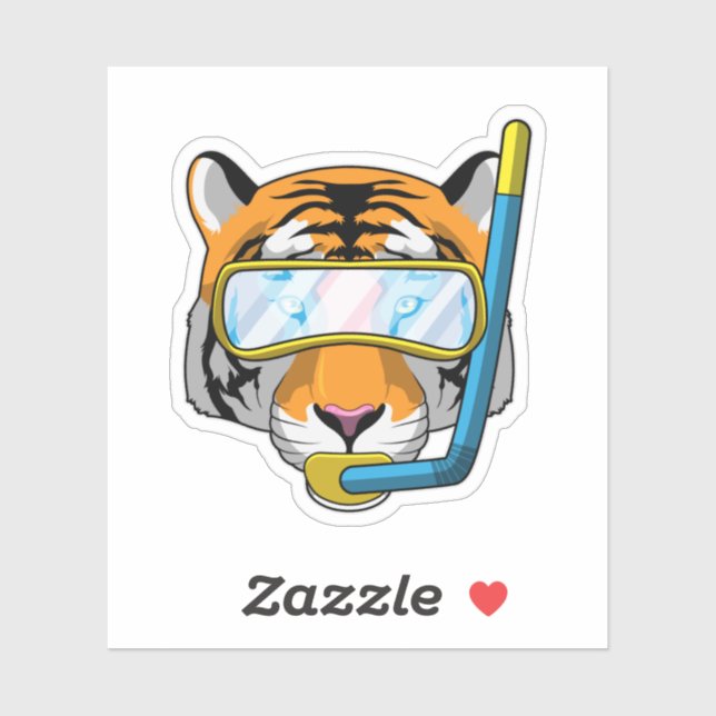 Tiger as Diver with Snorkel Sticker (Sheet)
