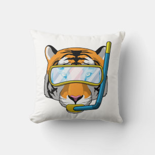 Tiger as Diver with Snorkel Throw Pillow