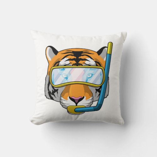 Tiger as Diver with Snorkel Throw Pillow
