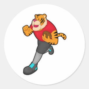 Tiger as Football player with Football Classic Round Sticker