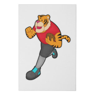 Tiger as Football player with Football Faux Canvas Print