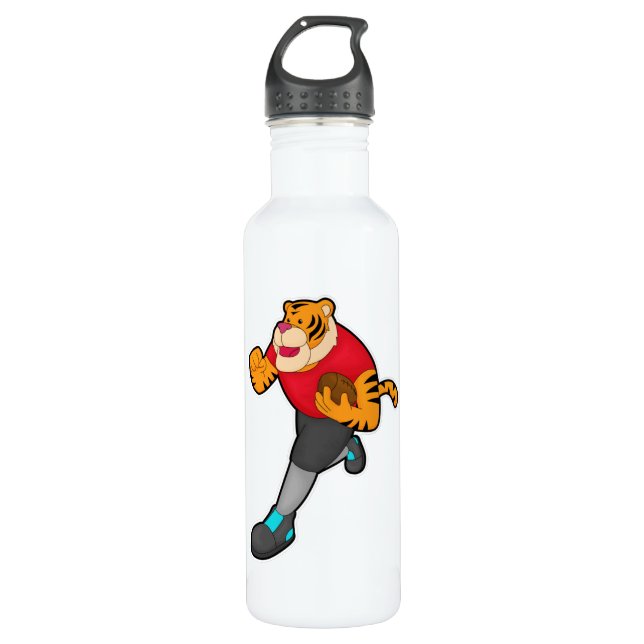 Tiger as Football player with Football Stainless Steel Water Bottle (Front)