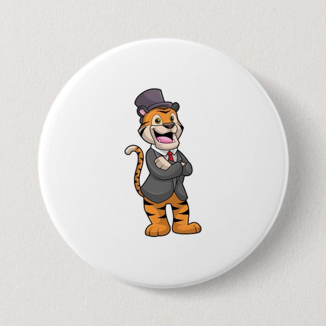 Tiger as Groom with Jacket & Hat Button (Front)