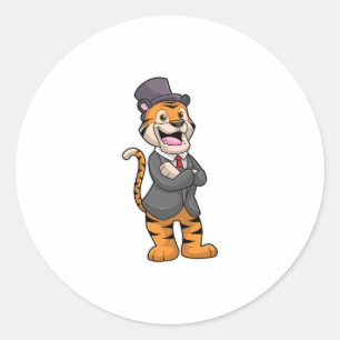 Tiger as Groom with Jacket & Hat Classic Round Sticker