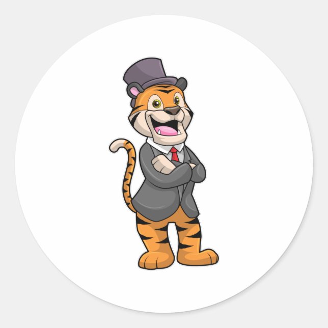 Tiger as Groom with Jacket & Hat Classic Round Sticker (Front)