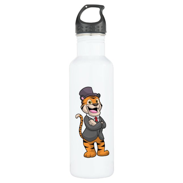 Tiger as Groom with Jacket & Hat Stainless Steel Water Bottle (Front)