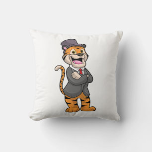 Tiger as Groom with Jacket & Hat Throw Pillow