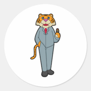Tiger as Groom with Wedding ring Classic Round Sticker