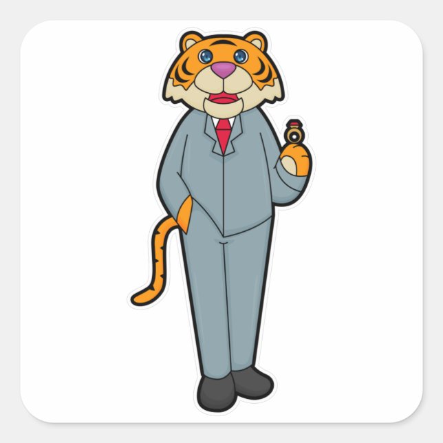 Tiger as Groom with Wedding ring Square Sticker (Front)