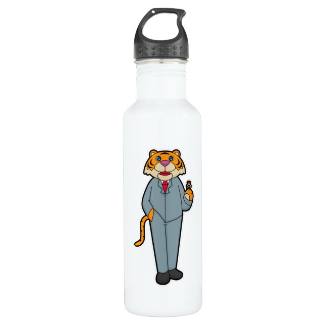 Tiger as Groom with Wedding ring Stainless Steel Water Bottle (Front)