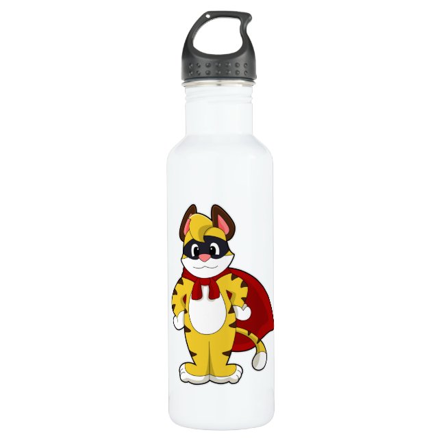 Tiger as Hero with Mask & Cape Stainless Steel Water Bottle (Front)