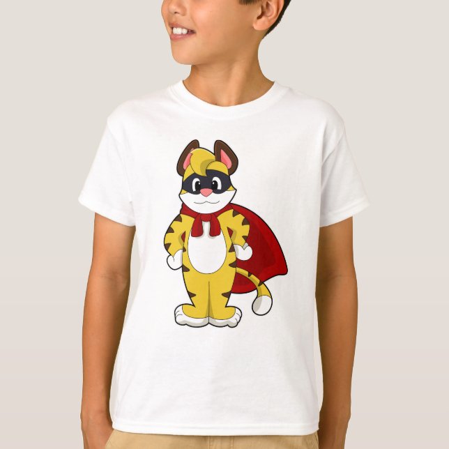 Tiger as Hero with Mask & Cape T-Shirt (Front)