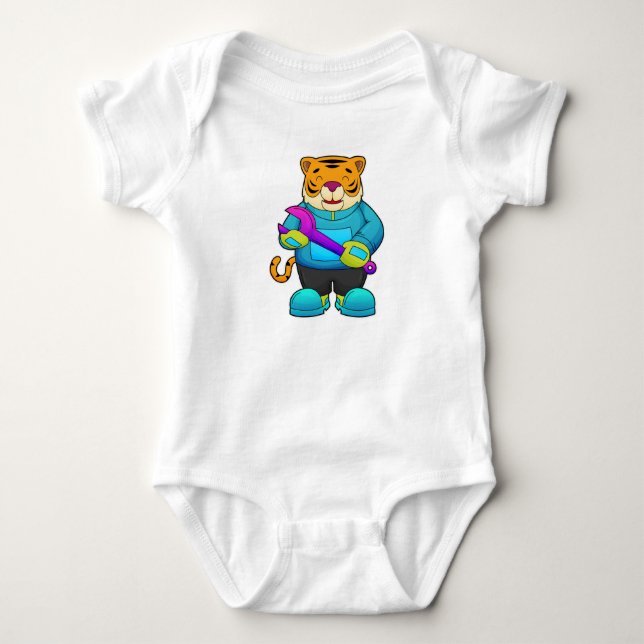 Tiger as Mechanic with Wrench Baby Bodysuit (Front)