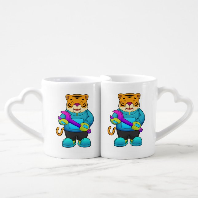 Tiger as Mechanic with Wrench Coffee Mug Set (Front Nesting)
