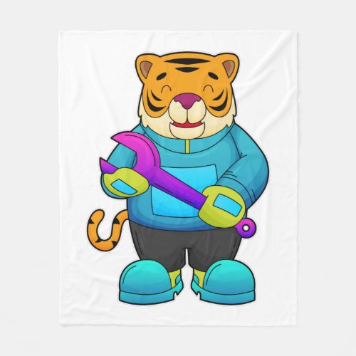 Tiger as Mechanic with Wrench Fleece Blanket