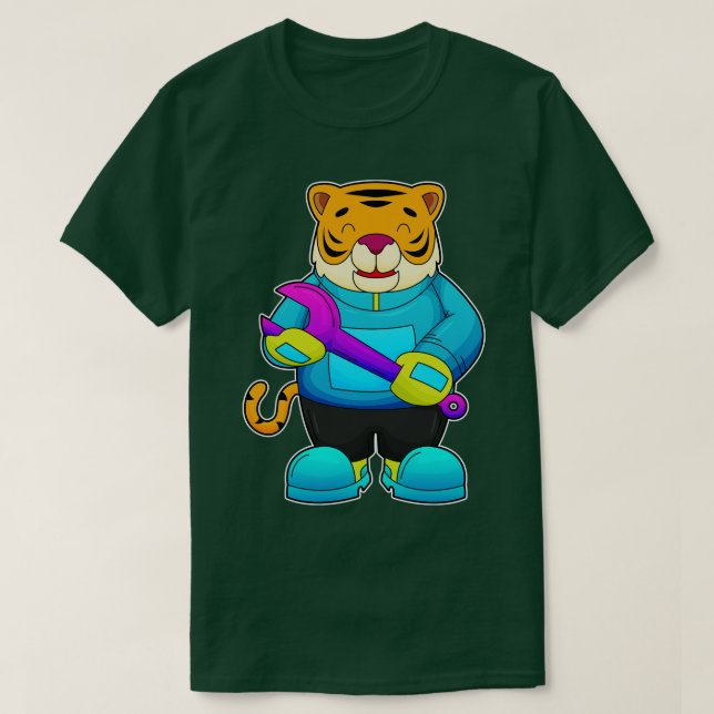 Tiger as Mechanic with Wrench T-Shirt (Design Front)