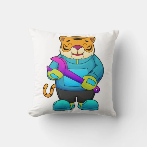 Tiger as Mechanic with Wrench Throw Pillow