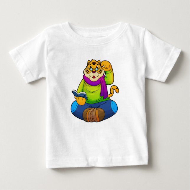 Tiger as Nerd with Book Baby T-Shirt (Front)
