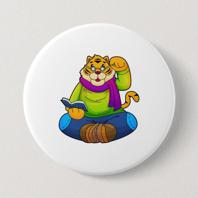 Tiger as Nerd with Book Button (Front)