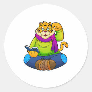 Tiger as Nerd with Book Classic Round Sticker