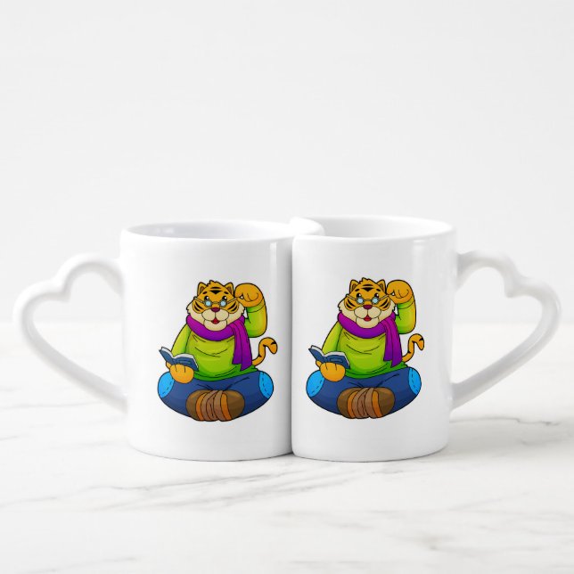 Tiger as Nerd with Book Coffee Mug Set (Front Nesting)