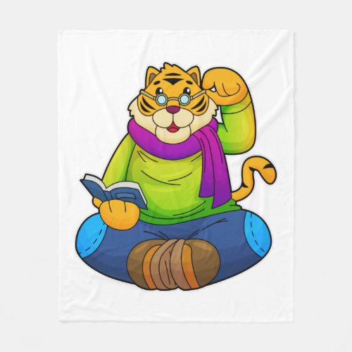 Tiger as Nerd with Book Fleece Blanket