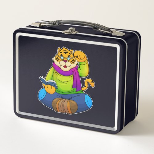Tiger as Nerd with Book Metal Lunch Box