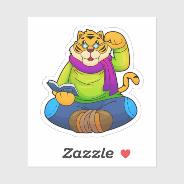 Tiger as Nerd with Book Sticker (Sheet)